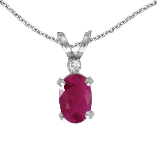 Certified 14k White Gold Oval Ruby And Diamond Filagree Pendant 0.37 CTW