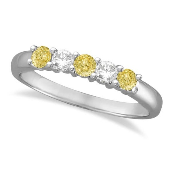 Five Stone White and Fancy Yellow Diamond Ring 14k White Gold (0.50ctw)