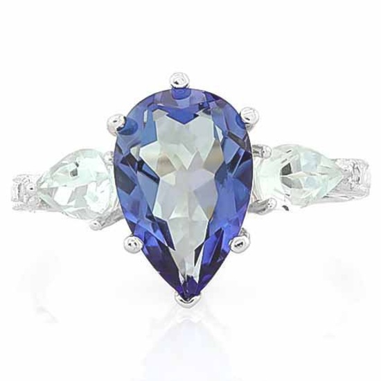 VIOLET MYSTIC GEMSTONE & 1 1/3 CARAT AQUAMARINE 925 STERLING SILVER RING