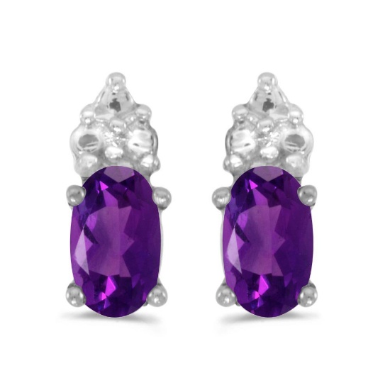 Certified 10k White Gold Oval Amethyst Earrings 0.36 CTW