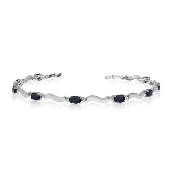 Certified 10K White Gold Oval Sapphire and Diamond Bracelet 3.16 CTW