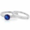 1 1/3 CARAT CREATED BLUE SAPPHIRE & 1/2 CARAT (52 PCS) FLAWLESS CREATED DIAMOND 925 STERLING SILVER