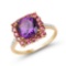 2.38 Carat Genuine Amethyst Pink Tourmaline and White Diamond 10K Yellow Gold Ring