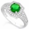 1 1/5 CARAT CREATED EMERALD & 2/5 CARAT (40 PCS) FLAWLESS CREATED DIAMOND 925 STERLING SILVER HALO R