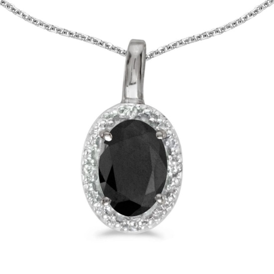 Certified 14k White Gold Oval Onyx And Diamond Pendant