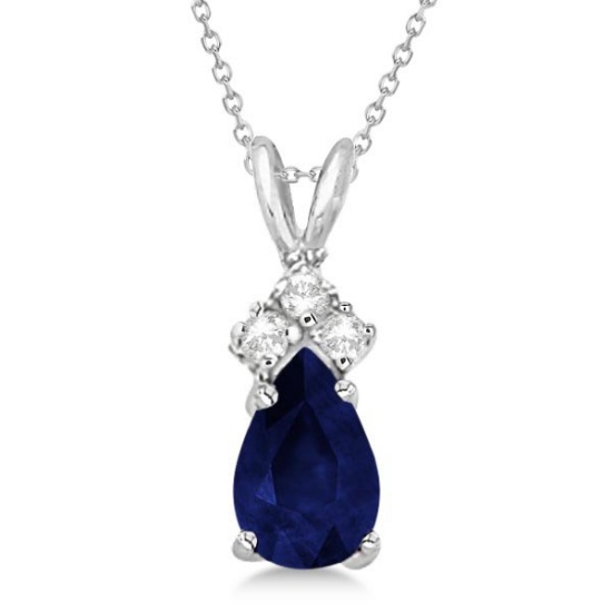 Pear Sapphire and Diamond Solitaire Pendant 14k White Gold (0.75ct)