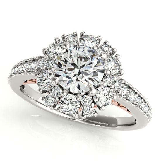 CERTIFIED  14 KTWO TONE GOLD 1.41 CT G-H/VS-SI1 DIAMOND HALO ENGAGEMENT RING