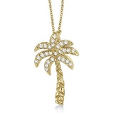 Palm Tree Shaped Diamond Pendant Necklace 14k Yellow Gold (0.25ct)