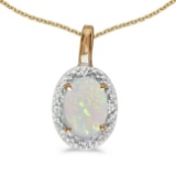 Certified 14k Yellow Gold Oval Opal And Diamond Pendant