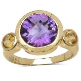 14K Yellow Gold Plated 3.90 Carat Genuine Amethyst & Citrine .925 Streling Silver Ring