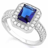 1 4/5 CARAT CREATED BLUE SAPPHIRE & 1/3 CARAT (34 PCS) FLAWLESS CREATED DIAMOND 925 STERLING SILVER