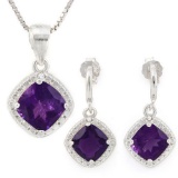 2 3/4 CARAT AMETHYSTS & GENUINE DIAMONDS 925 STERLING SILVER