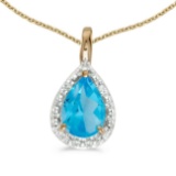 Certified 14k Yellow Gold Pear Blue Topaz Pendant