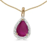 Certified 14k Yellow Gold Pear Ruby Pendant