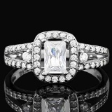 1 1/5 CARAT (47 PCS) FLAWLESS CREATED DIAMOND 925 STERLING SILVER HALO RING