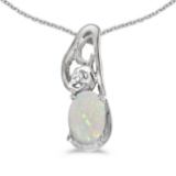 Certified 14k White Gold Oval Opal And Diamond Pendant