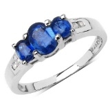 1.25 Carat Genuine Kyanite & White Diamond .925 Streling Silver Ring