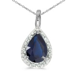 Certified 14k White Gold Pear Sapphire Pendant
