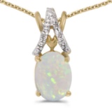 Certified 14k Yellow Gold Oval Opal And Diamond Pendant