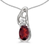 Certified 14k White Gold Oval Garnet And Diamond Pendant