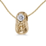 Certified 14k Yellow Gold Round White Topaz Baby Bootie Pendant