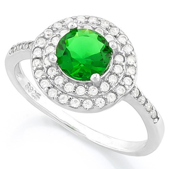 1 1/3 CARAT CREATED EMERALD & 1/2 CARAT (47 PCS) FLAWLESS CREATED DIAMOND 925 STERLING SILVER HALO R