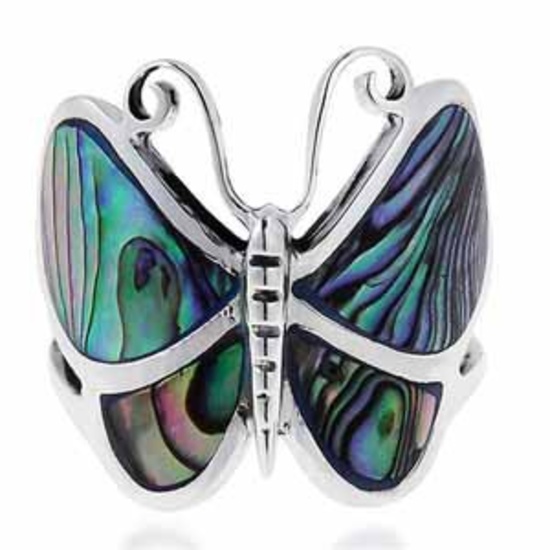 SILVER ABALONE BUTTERFLY RING