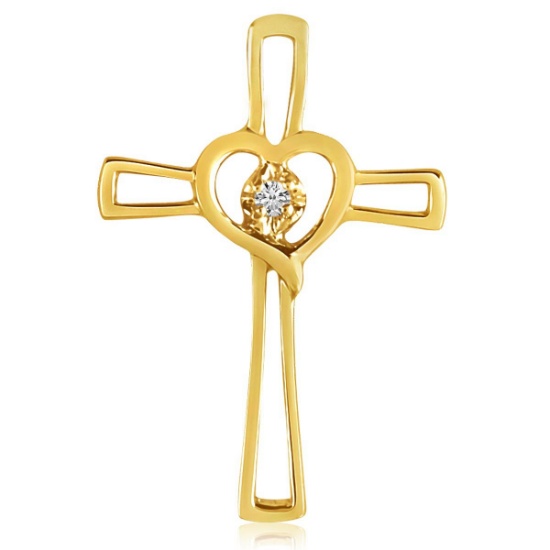 Certified 14K Yellow Gold Diamond Cross Pendant