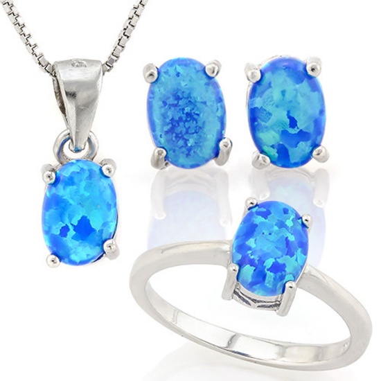 2 CARAT CREATED BLUE FIRE OPAL 925 STERLING SILVER SET