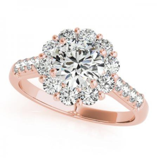 CERTIFIED 18K ROSE GOLD 2.12 CT G-H/VS-SI1 DIAMOND HALO ENGAGEMENT RING