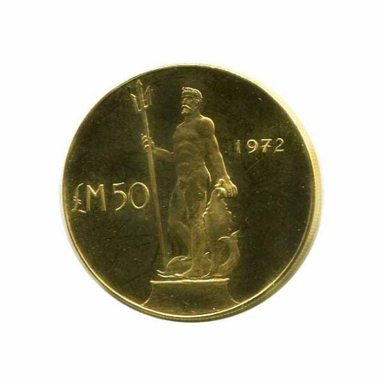 Malta 50 Pounds Gold 1972 Neptune