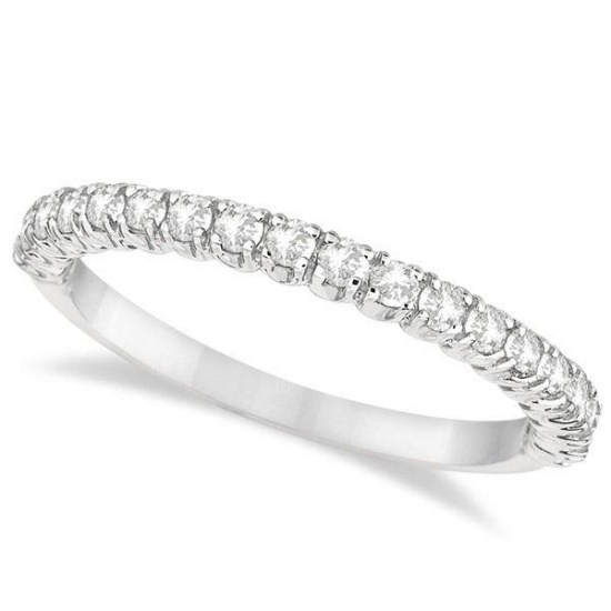 Half-Eternity Pave-Set Thin Diamond Stacking Ring 14k White Gold (0.50ct)