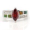 2 2/3 CARAT CREATED RED SAPPHIRE & 1 CARAT CREATED FIRE OPAL 925 STERLING SILVER RING
