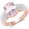 14K Rose Gold Plated 3.27 Carat Genuine Kunzite Oval and White Zircon .925 Sterling Silver Ring Ring