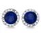 Diamond and Blue Sapphire Earrings Halo 14K White Gold (1.15tcw)