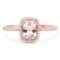 0.83 Carat Genuine Morganite and White Diamond 14K Rose Gold Ring