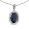 Certified 14k White Gold Oval Sapphire And Diamond Pendant