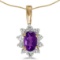 Certified 10k Yellow Gold Oval Amethyst And Diamond Pendant