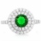 1 1/3 CARAT CREATED EMERALD & 1/2 CARAT (52 PCS) FLAWLESS CREATED DIAMOND 925 STERLING SILVER HALO R