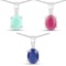 2.65 Carat Emerald Glass Filled Ruby and Glass Filled Sapphire .925 Sterling Silver Pendant