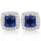 3 CARAT CREATED BLUE SAPPHIRE & 4 CARAT (40 PCS) FLAWLESS CREATED DIAMOND 925 STERLING SILVER EARRIN