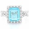 4 CARAT CREATED BLUE TOPAZ & 3 4/5 CARAT (38 PCS) FLAWLESS CREATED DIAMOND 925 STERLING SILVER HALO