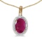 Certified 14k Yellow Gold Oval Ruby And Diamond Pendant