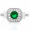 3/5 CARAT CREATED EMERALD & 1/4 CARAT (24 PCS) FLAWLESS CREATED DIAMOND 925 STERLING SILVER HALO RIN