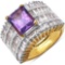 14K Yellow Gold Plated 5.15 Carat Amethyst and White Cubic Zircon Brass Ring