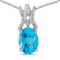 Certified 14k White Gold Oval Blue Topaz And Diamond Pendant