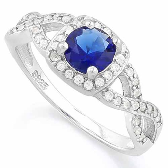 1 CARAT CREATED BLUE SAPPHIRE & 1/2 CARAT (48 PCS) FLAWLESS CREATED DIAMOND 925 STERLING SILVER HALO