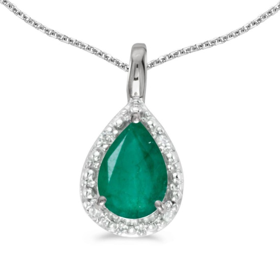 Certified 14k White Gold Pear Emerald Pendant