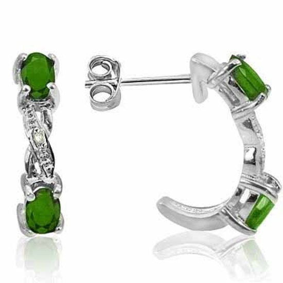 2/3 CARAT EMERALD & DIAMOND 925 STERLING SILVER EARRINGS