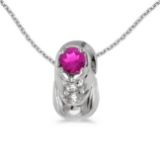 Certified 10k White Gold Round Pink Topaz Baby Bootie Pendant